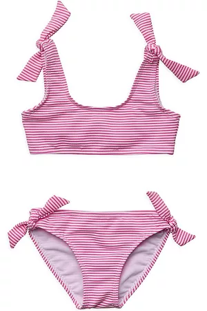 Snapper Rock Little Girl's & Girl's 2-Piece Diving Diva Stripe Tie Bikini Set - Pink - Size 14