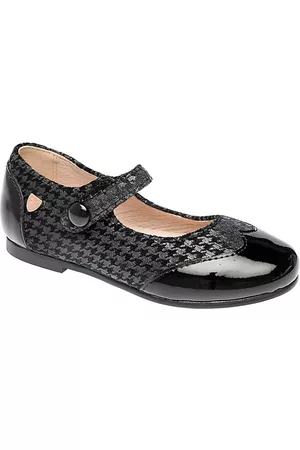Venettini Girls Flat Shoes - Girl's Ema Herringbone Flats - Black Patent - Size 11.5 (Child)