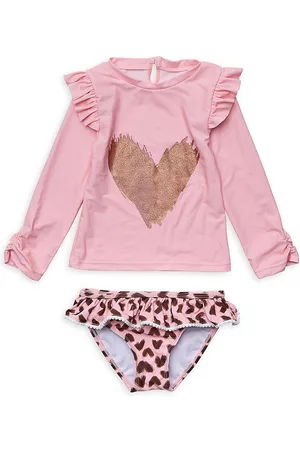Snapper Rock Baby's & Little Girl's Wild Love Ruffle Long-Sleeve 2-Piece Bathing Suit - Pink - Size 4