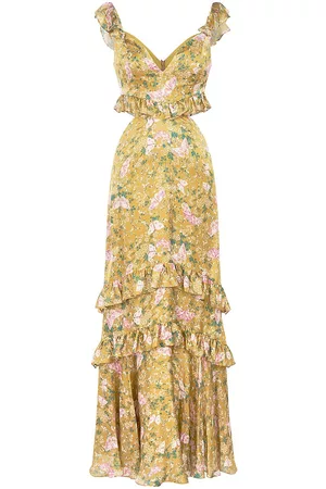 AMUR Women's Magnolia Silk Floral Cut Out Gown - Gold Butterfly - Size 2