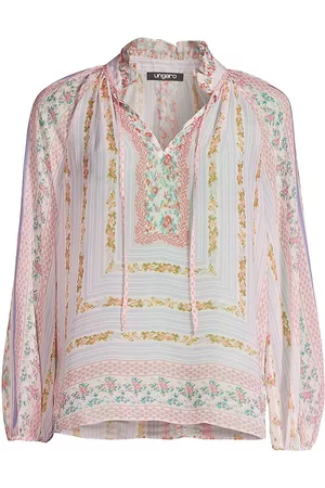 Emanuel Ungaro Women Vintage T-shirts - Women's Vintage Floral Self-Tie Blouse - Chalk Multi - Size XS