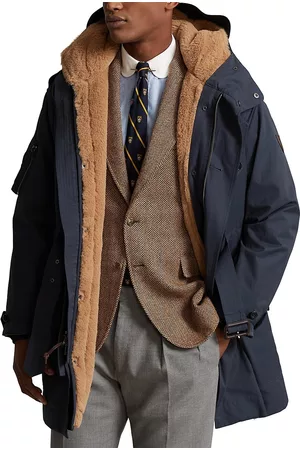 Ralph Lauren Men's Hooded Faux-Fur Lined Zip-Front Coat - Carbon Blue - Size XL