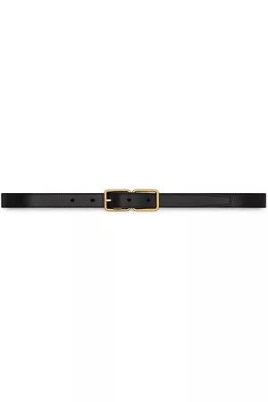 Saint Laurent Men's Double Cadre Buckle Thin Belt in Smooth Leather - Nero - Size 34