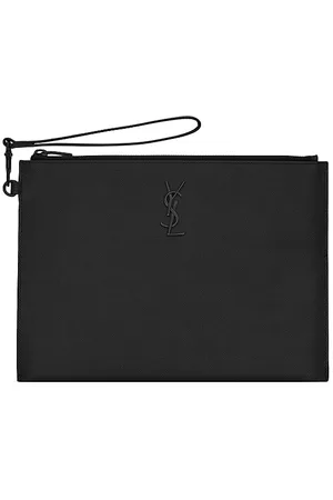 Saint Laurent Cassandre Zipped Tablet Holder in Grain de Poudre-Embossed Leather - Nero