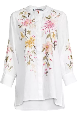 JOHNNY WAS Women's Mei Voyager Linen Floral Tunic - White - Size XS