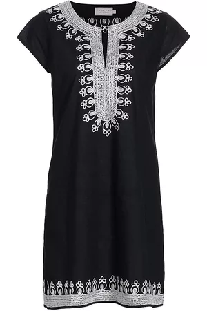 Calypso St. Barth Women's Embroidered Cotton Voile T-Shirt Dress - Black White - Size XS