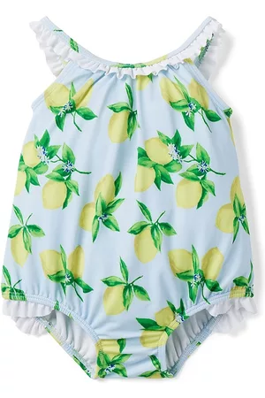 Janie and Jack Baby Girl's Lemon Print Bubble One-Piece Swimsuit - Blue - Size Newborn