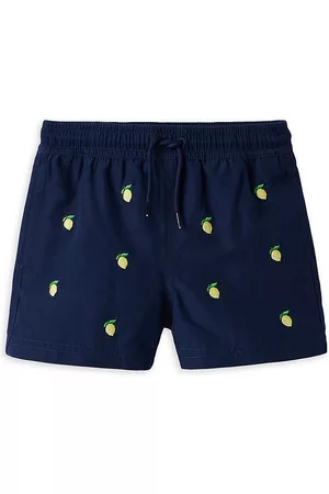 Janie and Jack Baby Boy's,Little Boy's & Boy's Lemon Embroidered Swim Shorts - Navy - Size 7