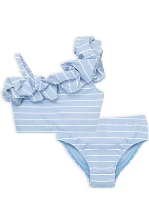 HABITUAL Little Girl's & Girl's 2-Piece Striped One-Shoulder Bikini Set - Light Blue - Size 14