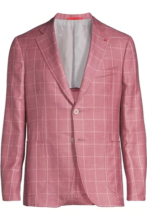 ISAIA Men's Plaid Silk & Cashmere Sports Jacket - Pastel Pink - Size 48