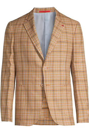 ISAIA Men's Plaid Silk & Cashmere-Blend Sports Jacket - Medium Orange - Size 42