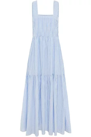 Bird & Knoll Women's Penelope Striped Cotton Voile Tiered Maxi - Blue - Size XS