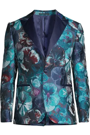 Pal Zileri Men's Floral Brocade Evening Jacket - Teal - Size 40