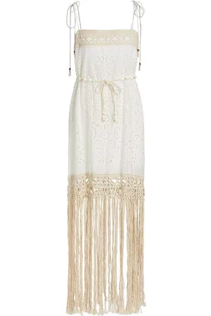 ZIMMERMANN Women Midi Dresses - Women's Vitali Fringe Midi-Dress - Ivory - Size 10