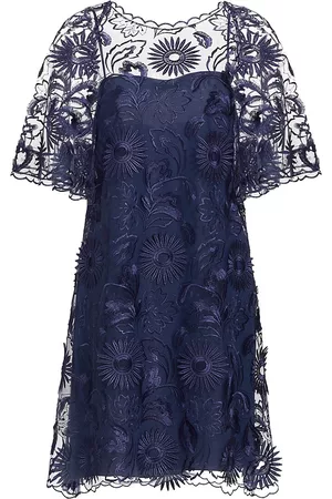 Alberta Ferretti Women's Embroidered Daisy Shift Dress - Blue - Size 8
