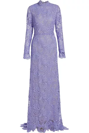 Oscar de la Renta Women Evening dresses - Women's Mock Turtleneck Corded Guipure Lace Gown - Wisteria - Size 4