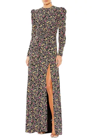 Mac Duggal Women's Puff-Sleeve Floor-Length Gown - Black Multi - Size 20