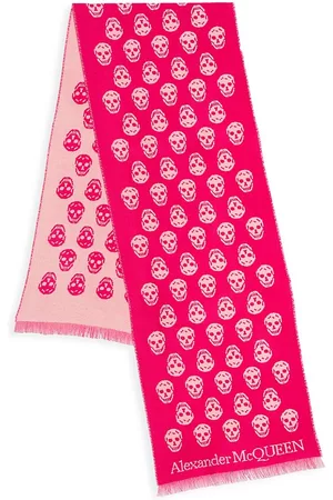 Alexander McQueen Women Scarves - Women's Reversible Skull Wool Scarf - Roseate Pink