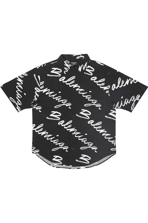 Balenciaga Men's Handwritten Minimal Short Sleeve Shirt - Black White - Size 18