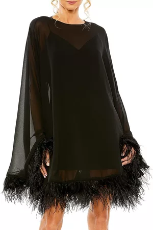 Mac Duggal Women's Feather-Trim Trapeze Minidress - Black - Size 8
