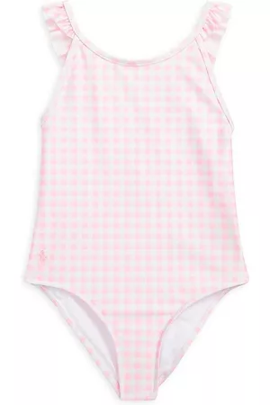 Ralph Lauren Little Girl's Gingham Print One-Piece Swimsuit - Carmel Pink - Size 5