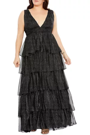 Mac Duggal Women's Fabulouss Tiered Ruffle Gown - Black Silver - Size 18