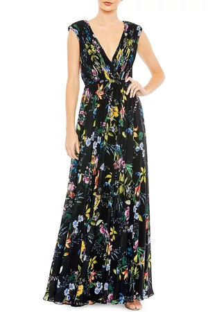 Mac Duggal Women's Pleated Floral A-Line Gown - Black Multi - Size 14