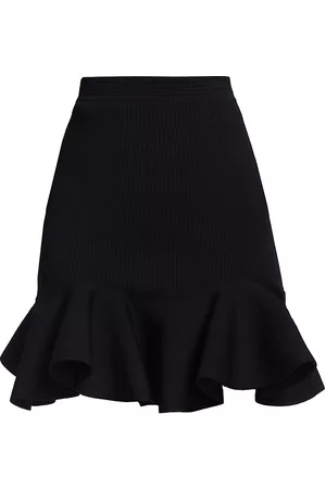 Alexander McQueen Women's Rib-Knit Ruffled Miniskirt - Black - Size Small