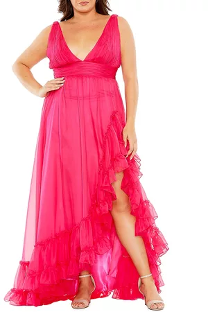 Mac Duggal Women Evening dresses - Women's Fabulouss Ruffled V-Neck Gown - Hot Pink - Size 12