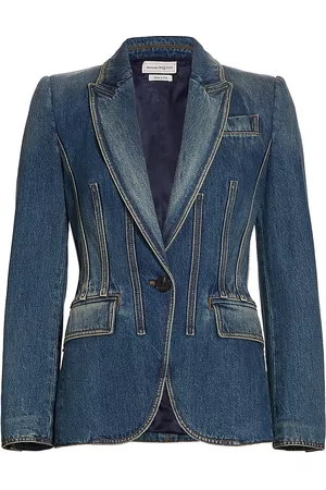 Alexander McQueen Women's Seamed Single-Button Denim Jacket - Distressed Wash - Size 8