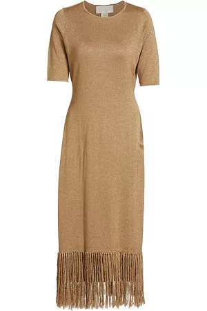 Mestiza New York Women's Lucia Shimmering Fringe Midi-Dress - Gold - Size XL