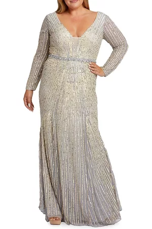Mac Duggal Women Evening dresses - Women's Fabulouss Sequined Godet Gown - Platinum Gold - Size 22W