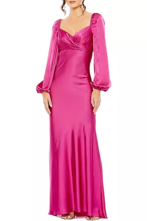 Mac Duggal Women Puff Sleeve Dress - Women's Ieena Satin Puff-Sleeve Gown - Magenta - Size 2