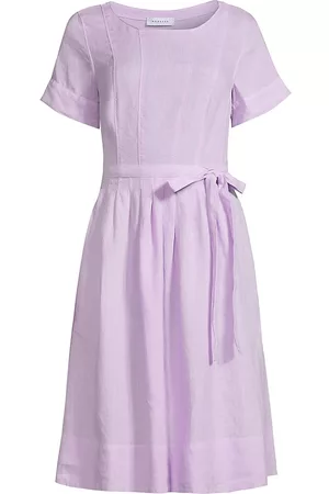 ROSSO35 Women's Short-Sleeve Gathered Linen Dress - Lilac - Size 12