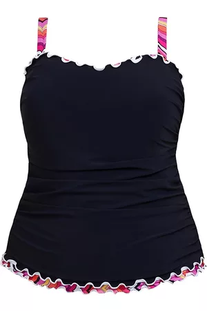 Gottex Swimwear Women's Plus Contrast Lettuce-Trim Tankini Top - Black - Size 20W