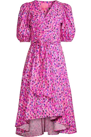 Lilly Pulitzer Women Puff Sleeve Dress - Women's Juney Leopard Puff-Sleeve Midi-Dress - Wild Fuchsia - Size 6