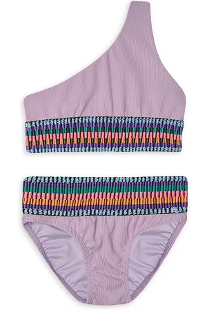 LITTLE PEIXOTO Little Girl's & Girl's Zoni Stripe Rib-Knit Bikini - Lavender Lily - Size 12