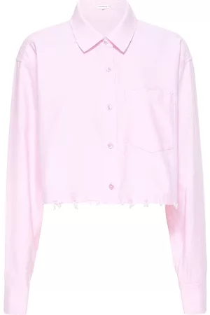 GOOD AMERICAN Women's Cropped Distressed Oxford Shirt - Rose Quartz - Size XXXXL