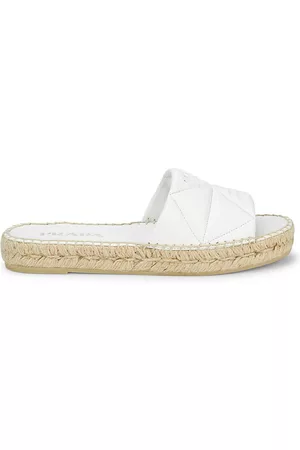 Prada Women's Calzature Donna Quilted Leather Espadrille Slides - Bianco - Size 11 Sandals