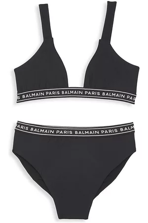 Balmain Little Girl's & Girl's 2-Piece Logo Tape Trim Swimsuit - Black White - Size 6