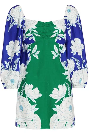 Farm Rio Women's Soft Garden Linen-Blend Minidress - Soft Garden Blue - Size XL