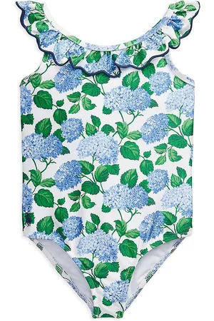 Ralph Lauren Little Girl's Hydrangea Print Ruffle Trim Swimsuit - Lenox Hydrangea Floral - Size 6
