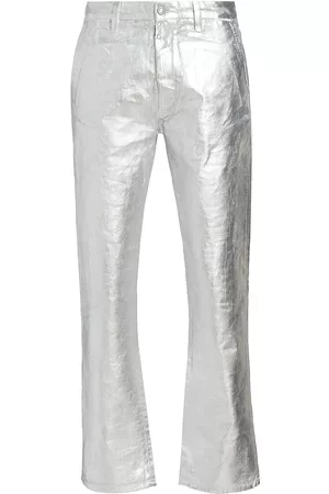 Maison Margiela Men's Metallic Denim Pants - White Silver - Size 42