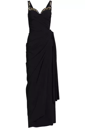 CHIARA BONI Women's Embellished Jersey Ruched Gown - Black - Size 4