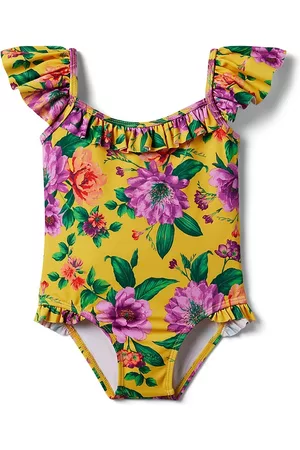 Janie and Jack Baby Girl's,Little Girl's & Girl's Ruffled Floral One-Piece Swimsuit - Yellow - Size 7
