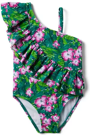 Janie and Jack Baby Girl's,Little Girl's & Girl's Tropical Floral Ruffle Swimsuit - Green - Size 12 Months