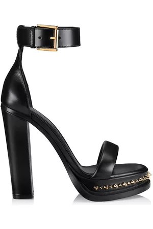 Alexander McQueen Women's 130MM Spiked Leather Platform Sandals - Black Gold - Size 11