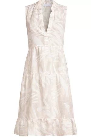 ROSSO35 Women's Sleeveless Tiered Linen Dress - White Beige - Size 16