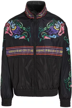 VERSACE Men Floral jackets - Men's Logo & Floral Zip-Up Jacket - Black Gold - Size 38