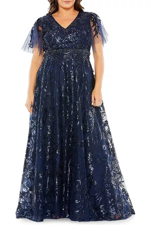 Mac Duggal Women Evening dresses - Women's Fabulouss Flutter-Sleeve Embellished Plus-Size Gown - Midnight - Size 22W